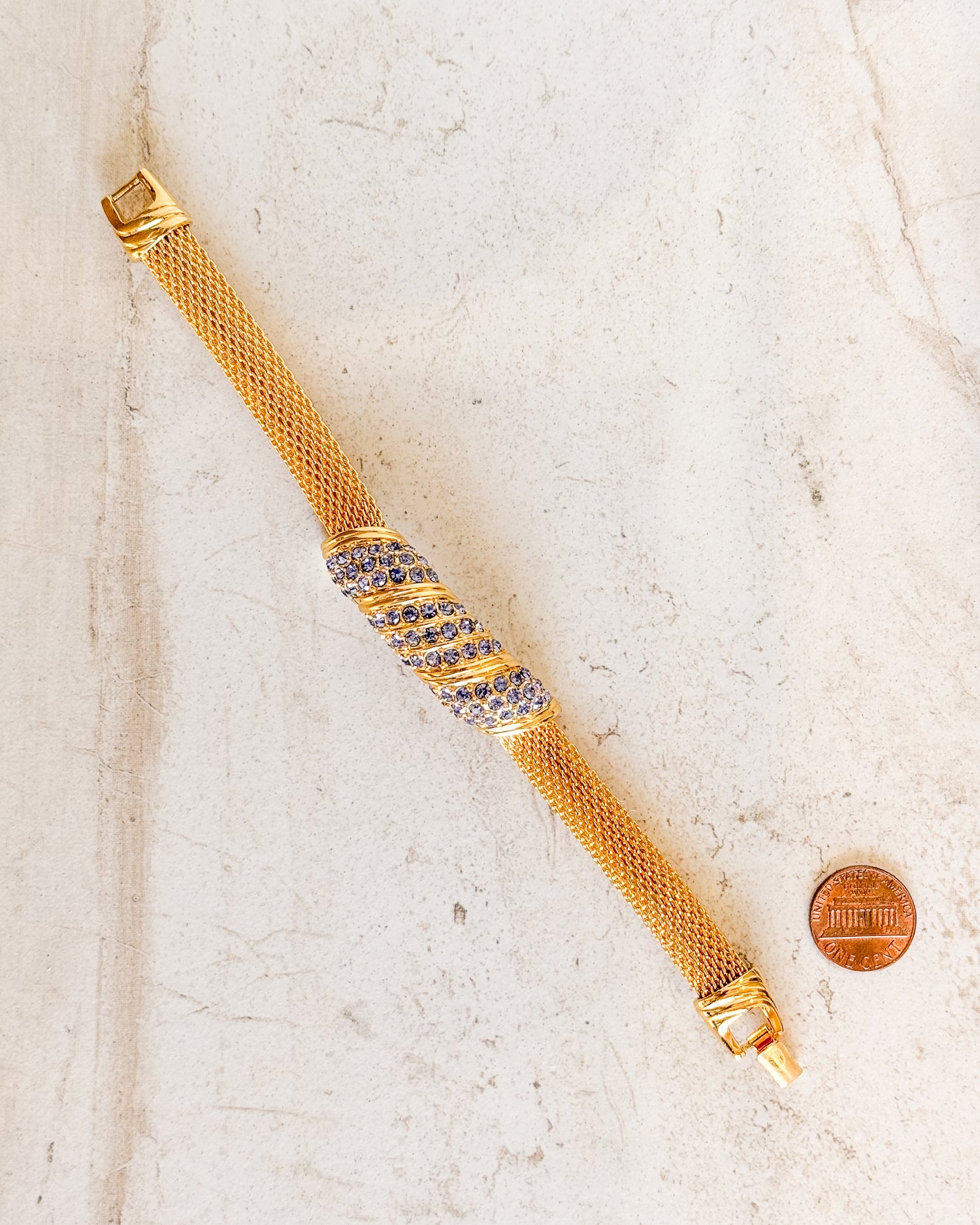 VINTAGE Signed Bracelet Gold Tone with Blue Rhinestones