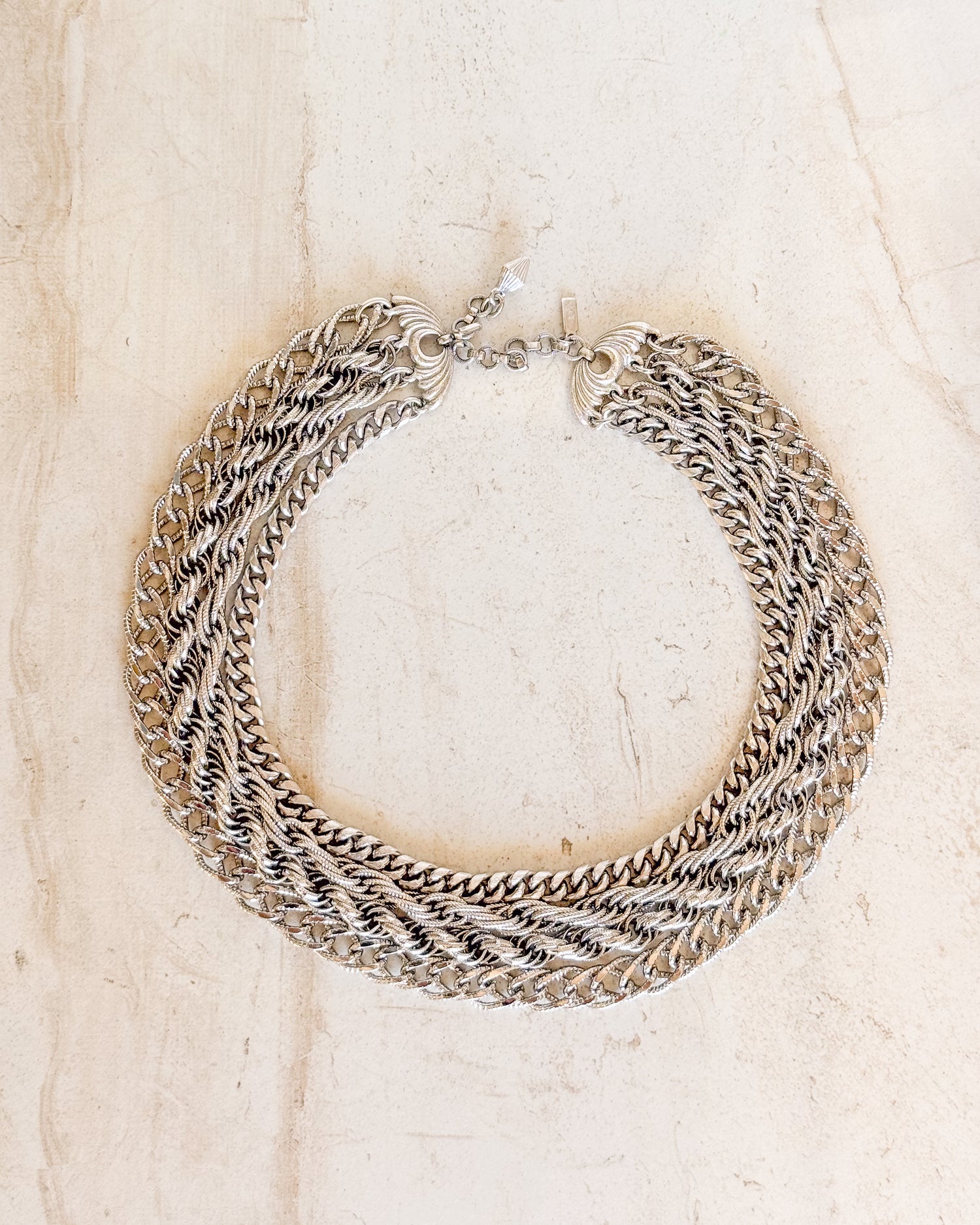 VIntage Designer Signed 4 Strand Silver Tone Necklace