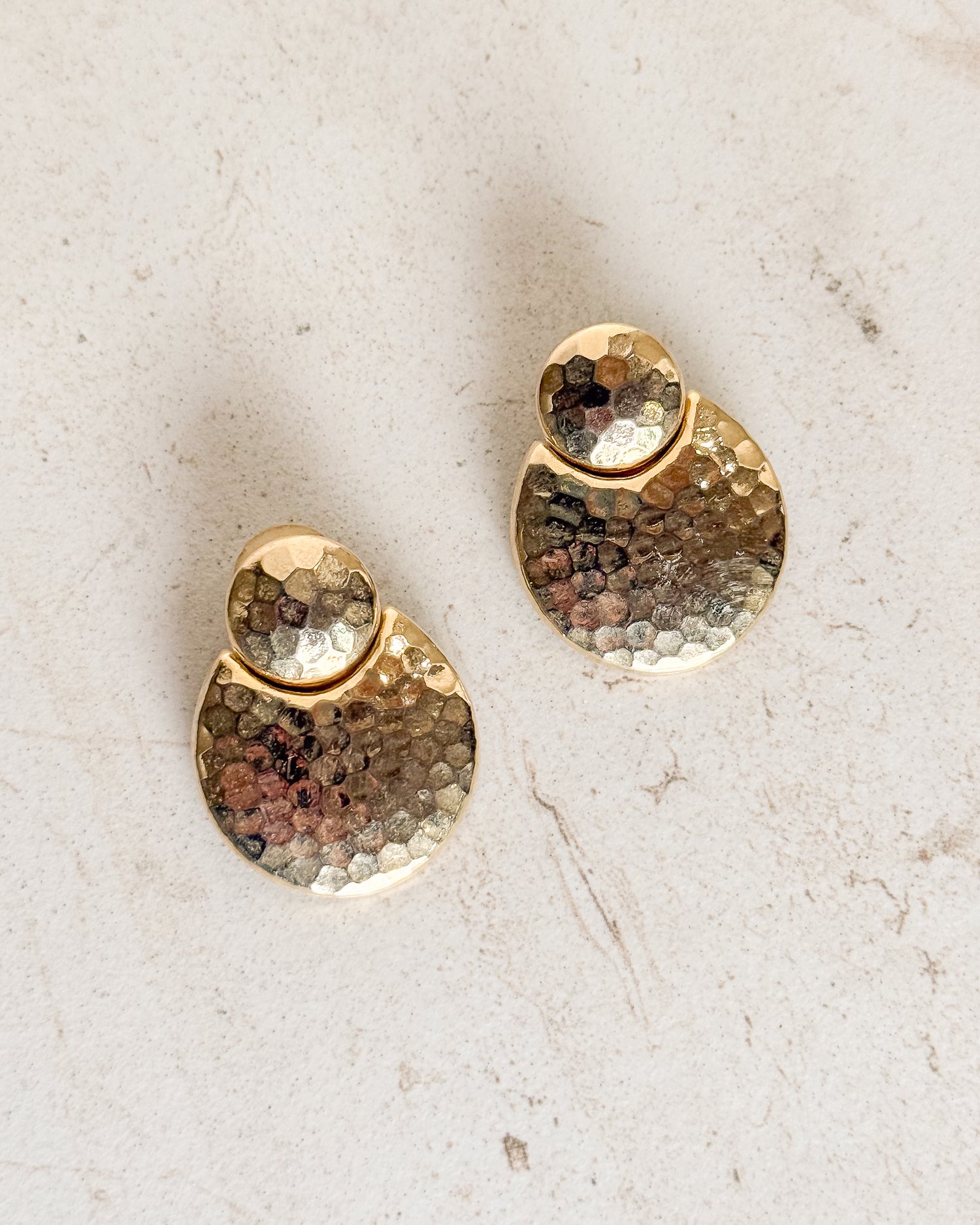 Vintage Gold Plated Circular Hammered Earrings