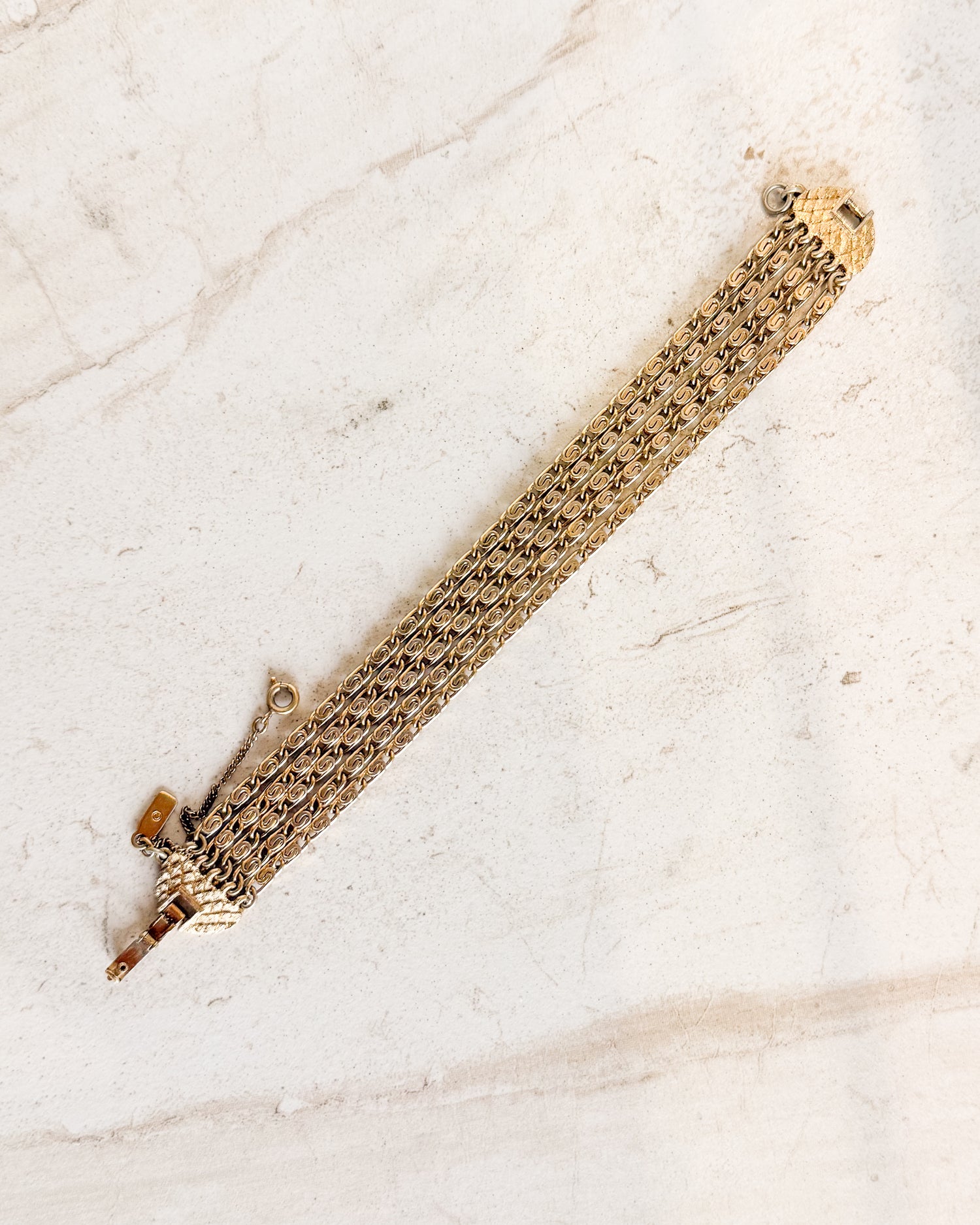 Vintage Signed Five Strand Gold Tone Bracelet