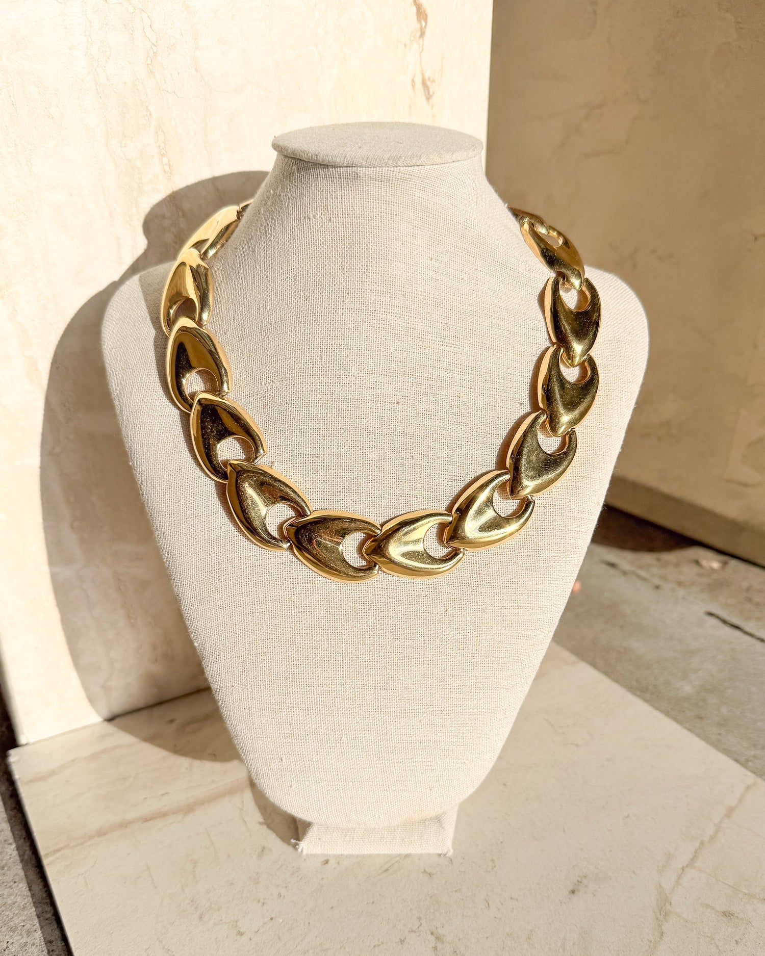 Vintage Signed Chunky Gold Tone Link Necklace