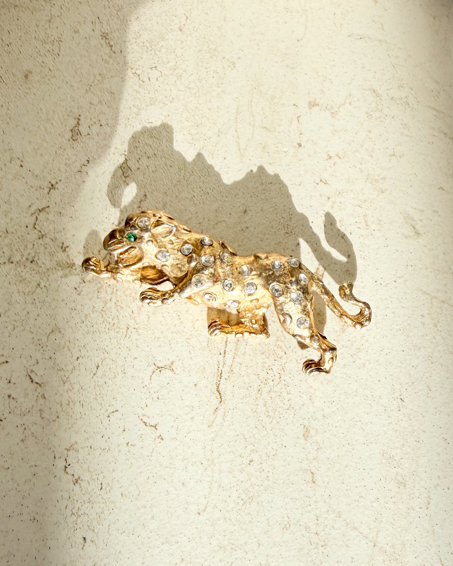 Vintage Signed rhinestone leopard brooch