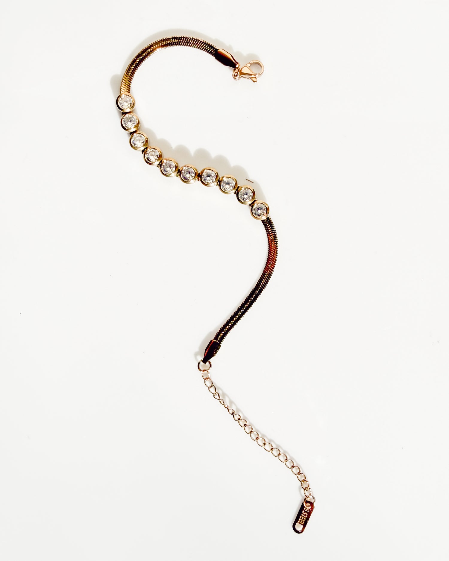 Gold Bracelet with Clear Rhinestone Rounds