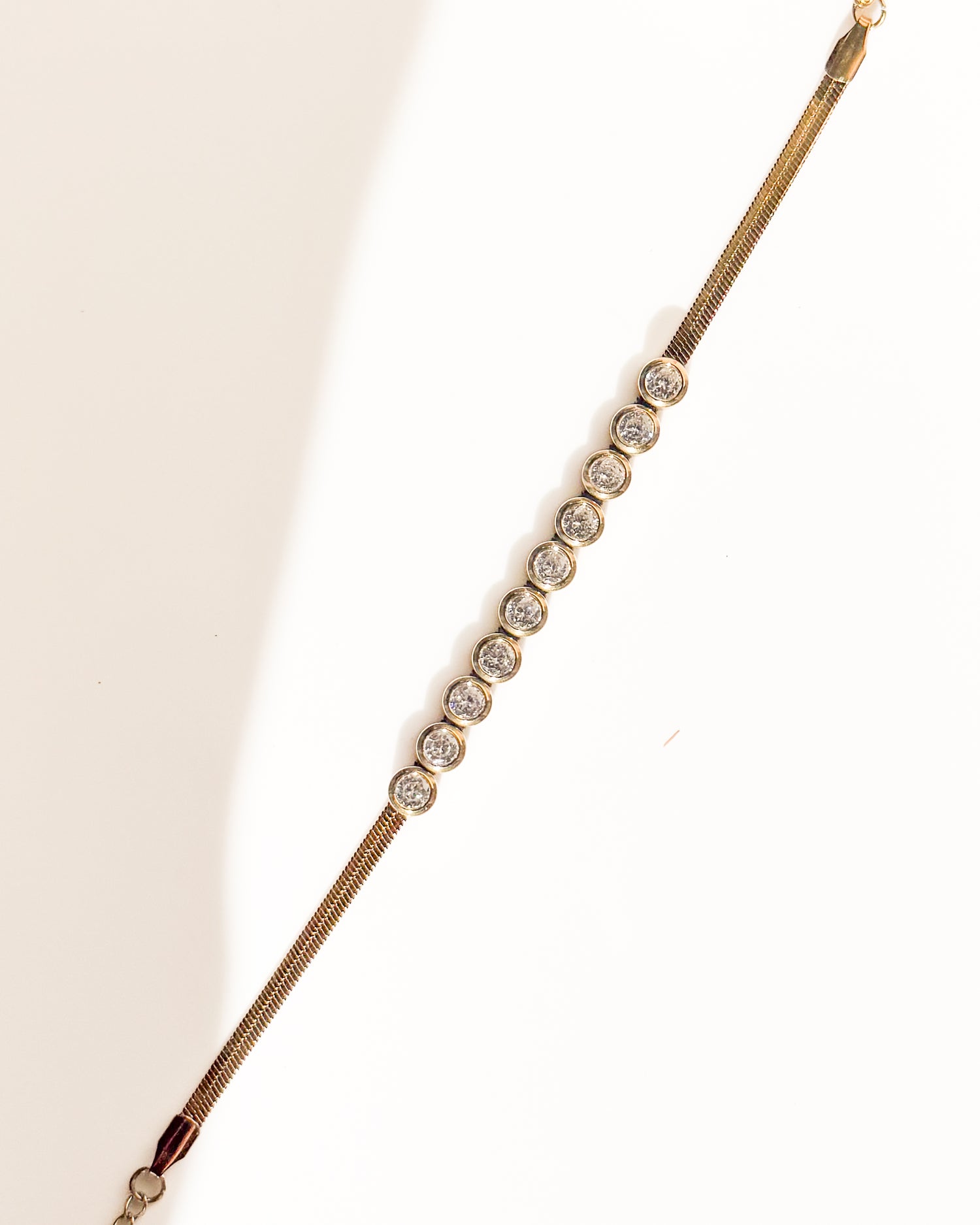 Gold Bracelet with Clear Rhinestone Rounds