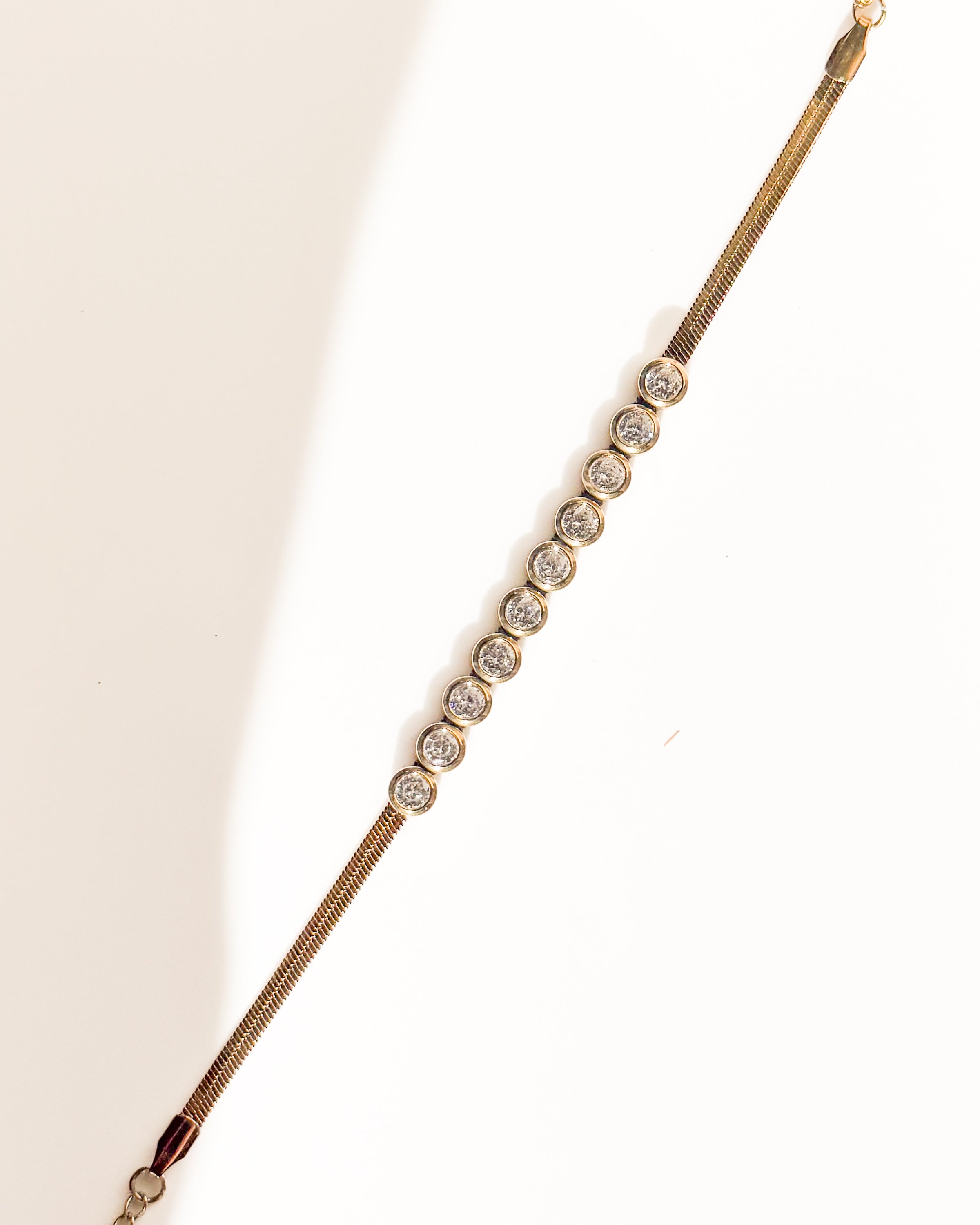 Gold Bracelet with Clear Rhinestone Rounds