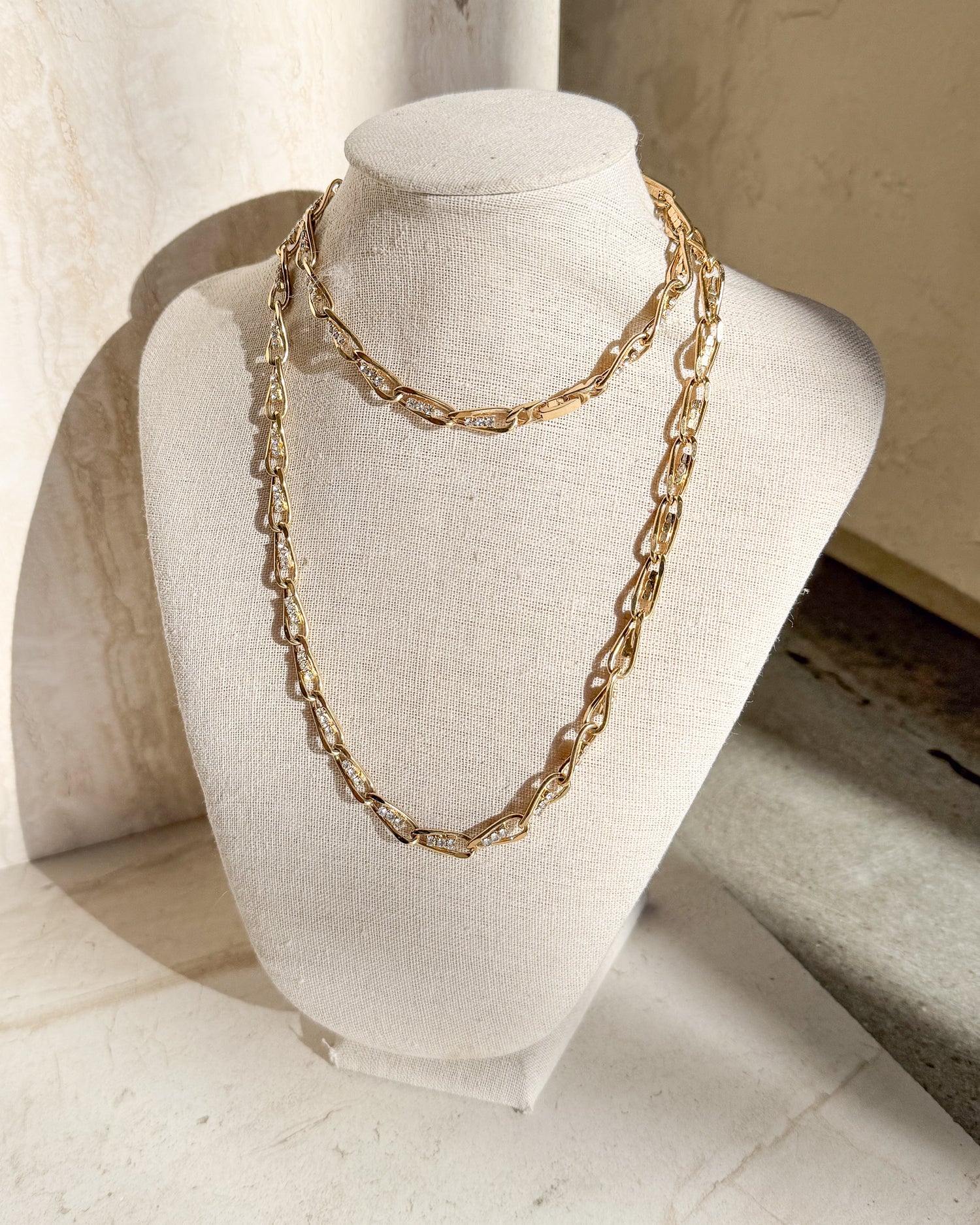 Vintage Gold Tone 3 Crystal Link Necklace - Bracelet