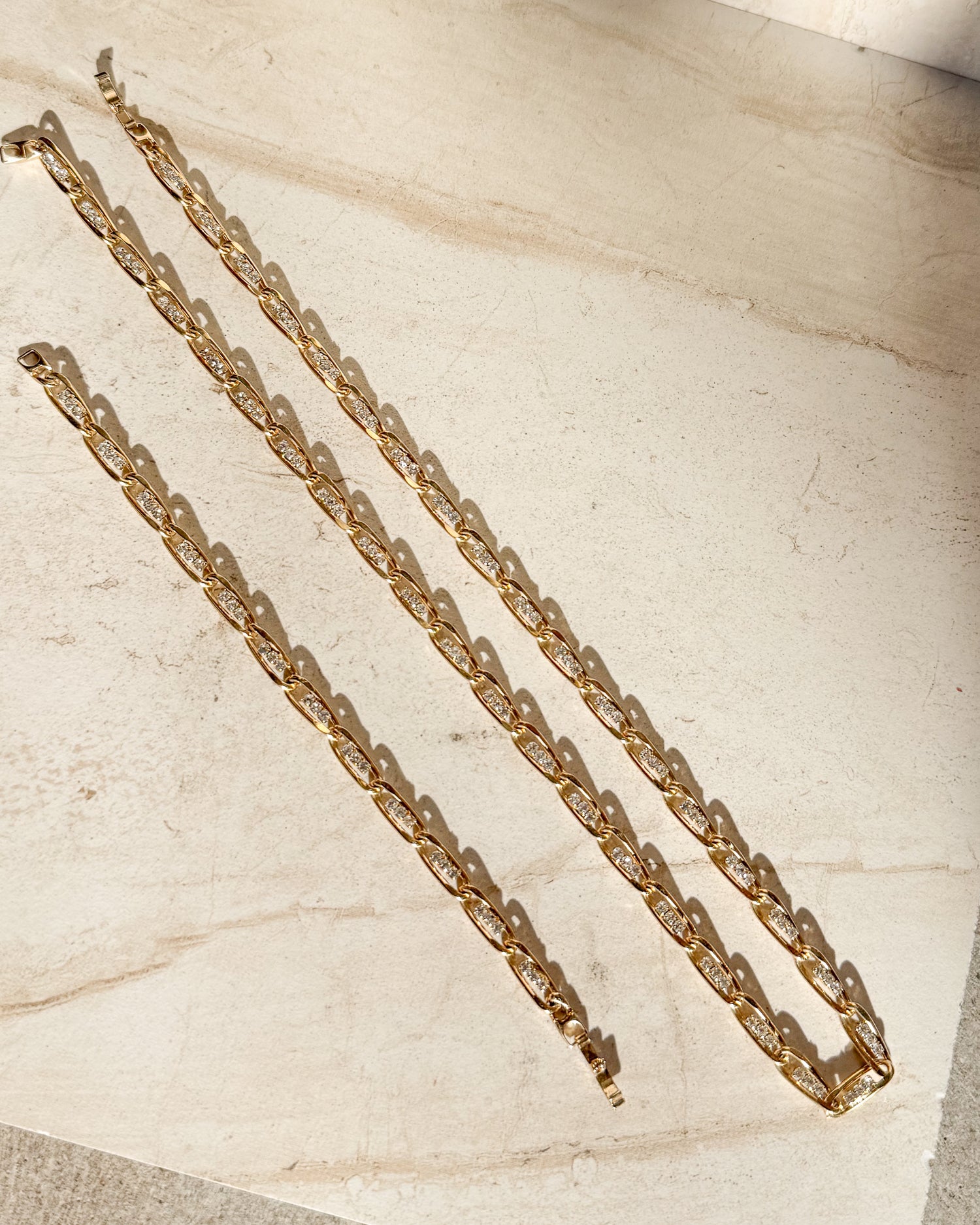 Vintage Gold Tone 3 Crystal Link Necklace - Bracelet