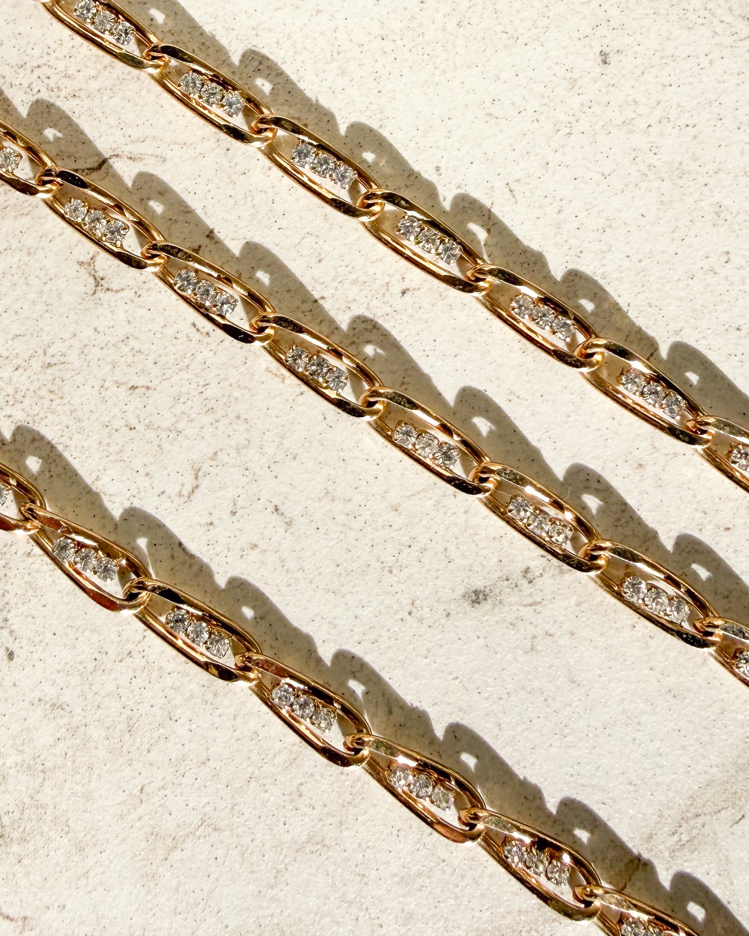 Vintage Gold Tone 3 Crystal Link Necklace - Bracelet