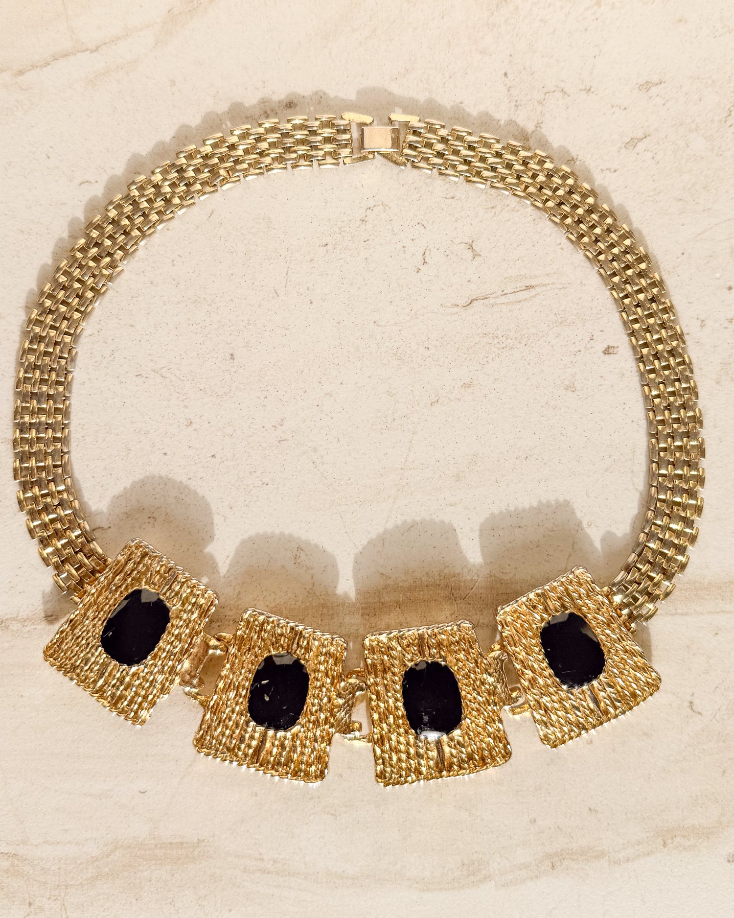 Vintage Gold-tone Black Enamel Chain Link Necklace