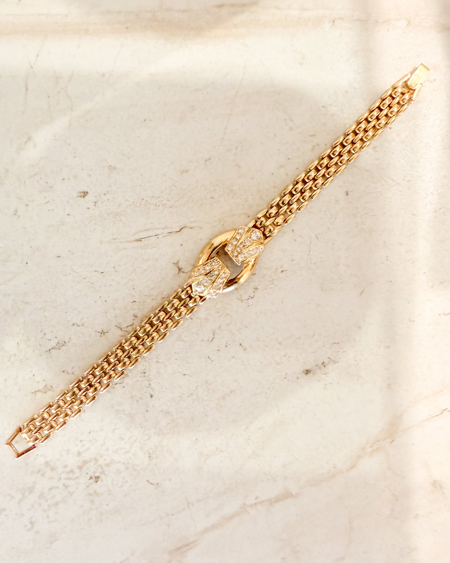 Vintage RHINESTONE Gold Plated Panther Link Bracelet