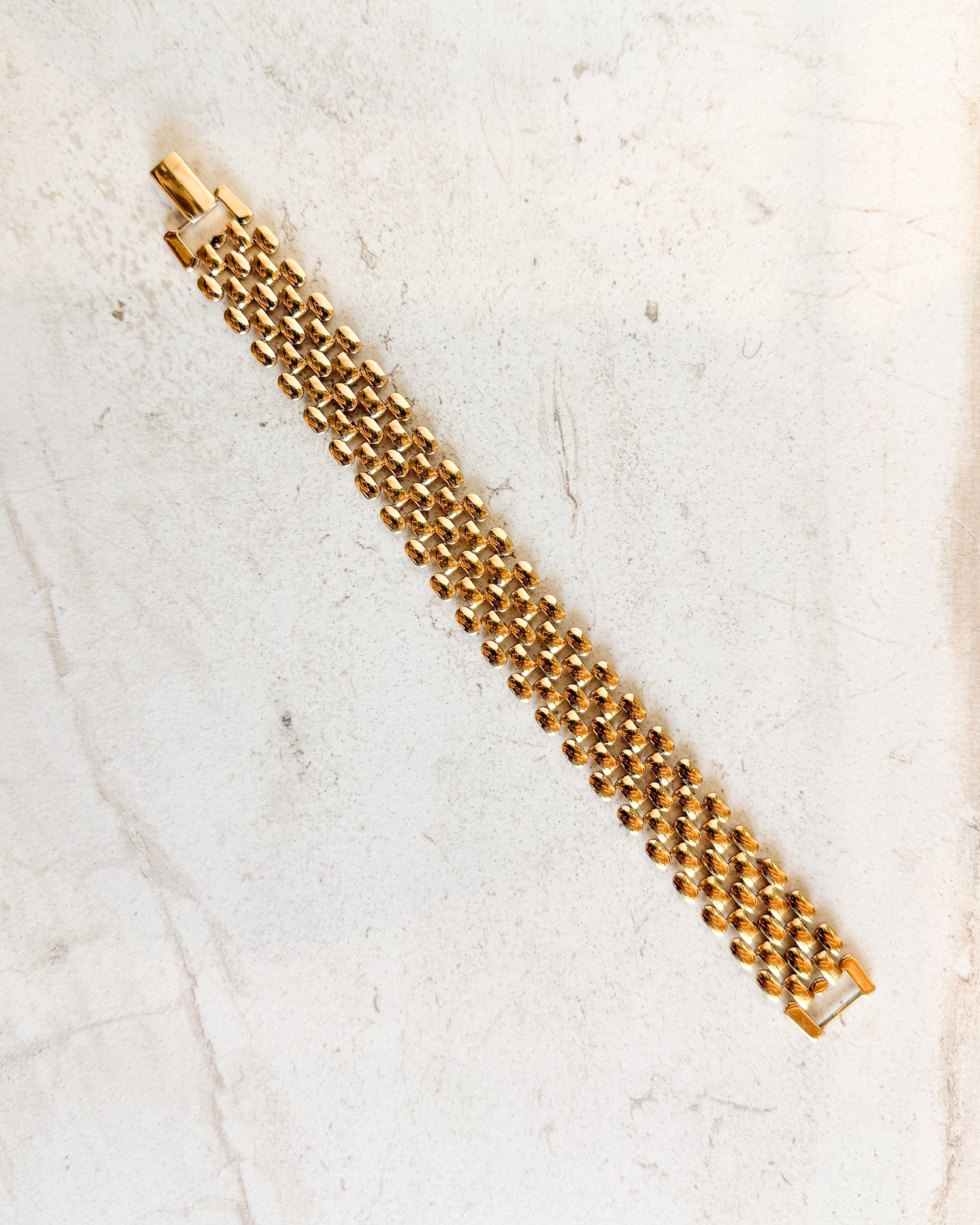 Vintage Signed Gold Thick Watch Band Bracelet