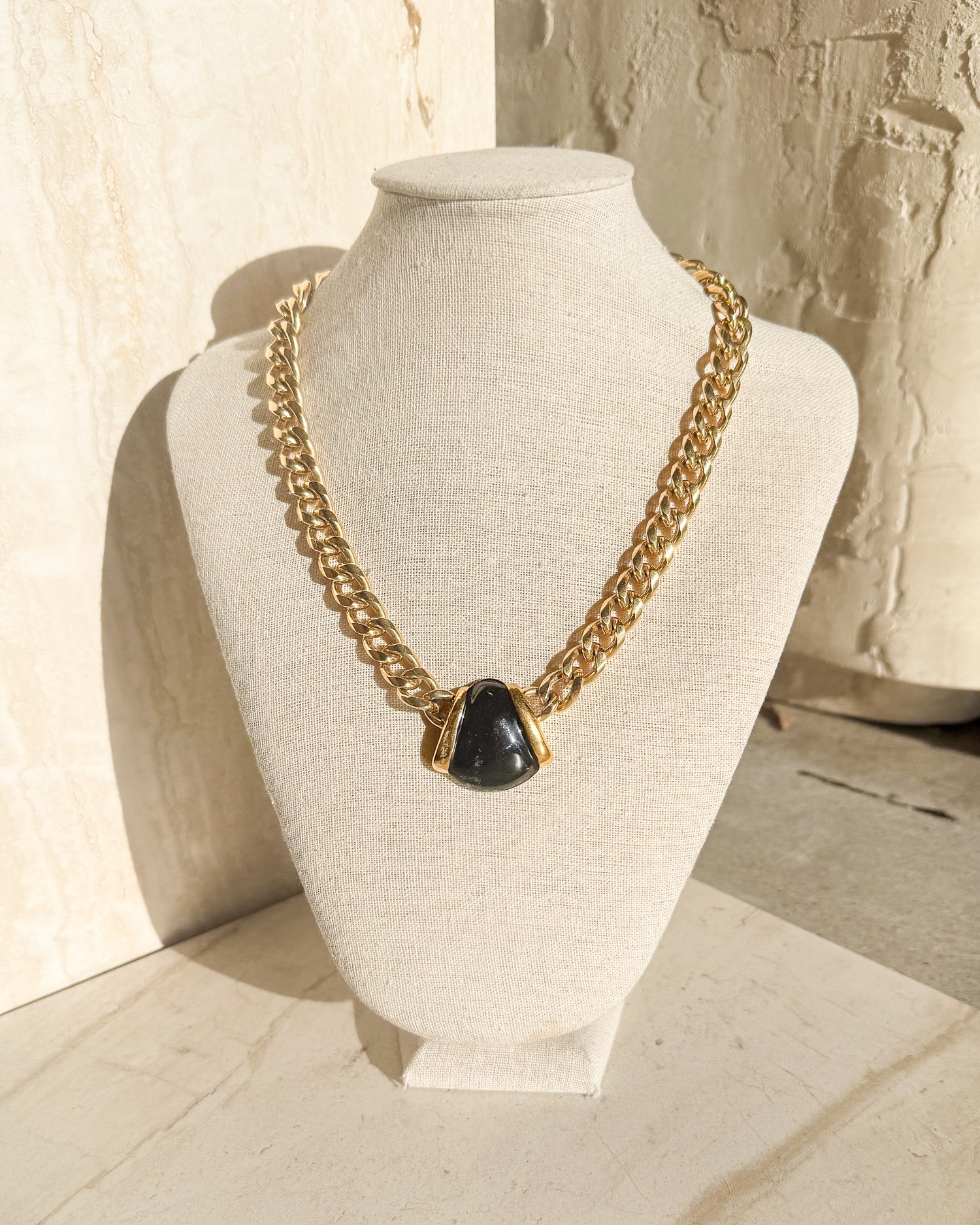 Vintage Black Enamel Gold Chain Necklace
