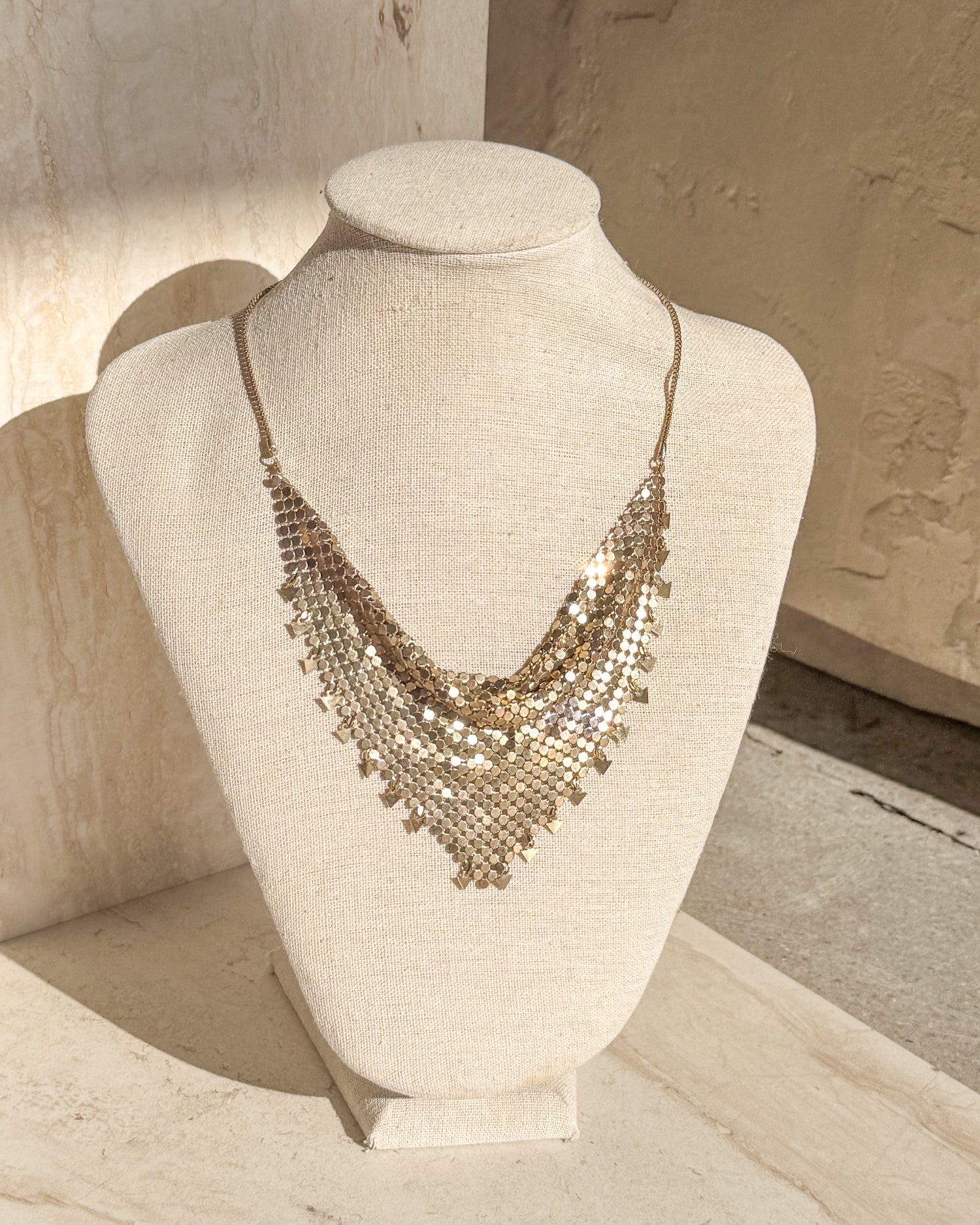 Vintage Gold Mesh Bib Necklace