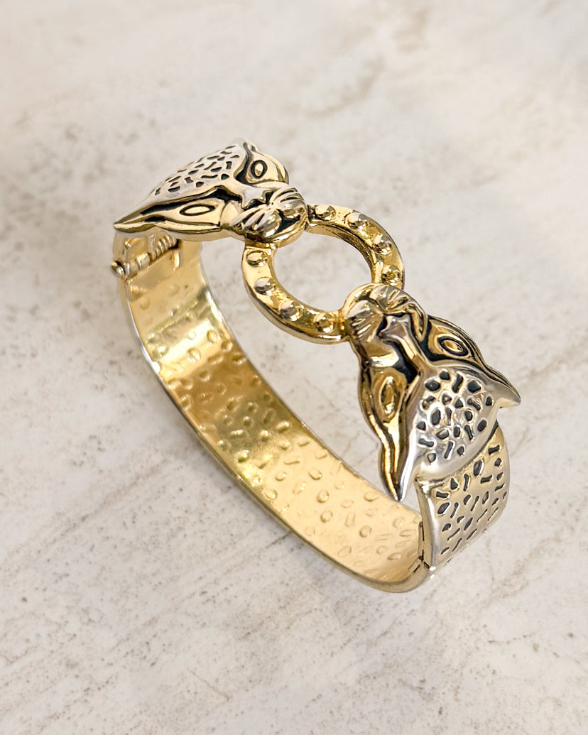 Vintage Gold tone Leopard head bangle
