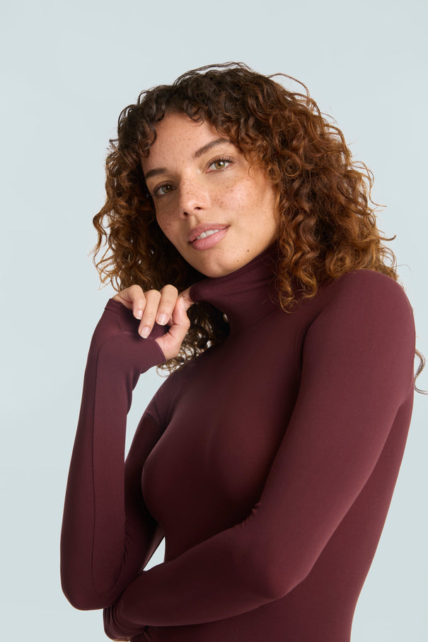 Ballet Long Sleeve Turtleneck Bodysuit Raisin