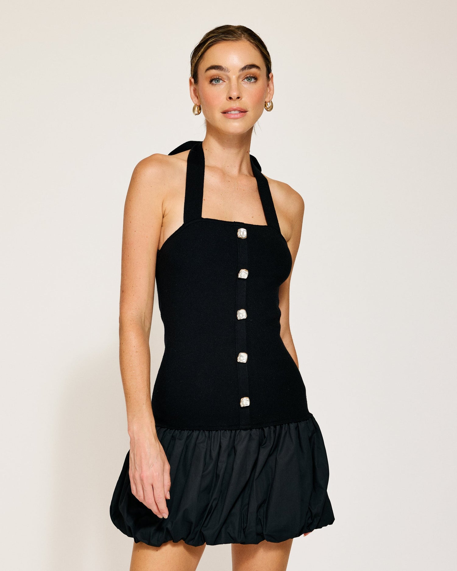 RAMONA MIX-MEDIA BALLOON MINI DRESS