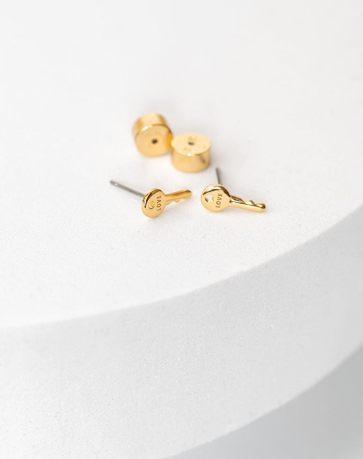 Mini Key Post Earrings - Love