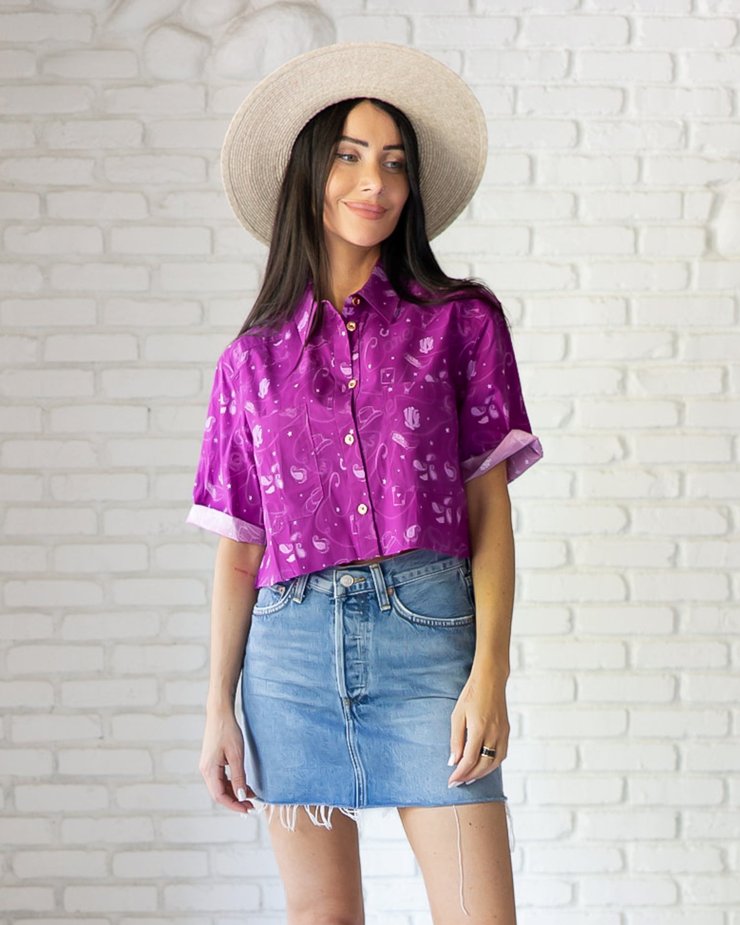 Basic Preslie Poplin Cropped Shirt All Over Western