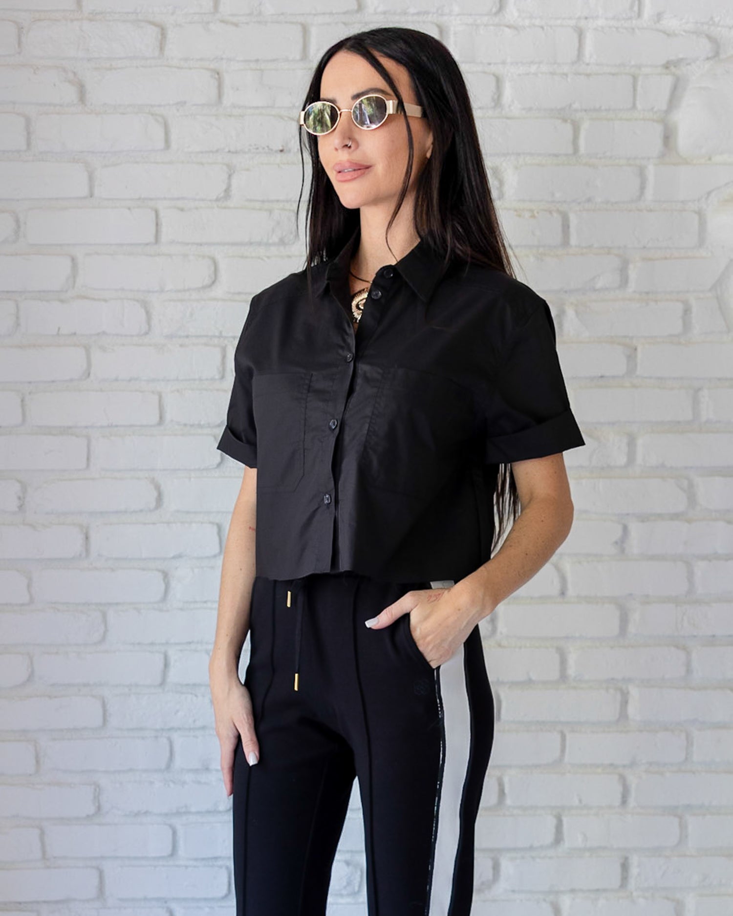 Basic Preslie Poplin Cropped Shirt Black