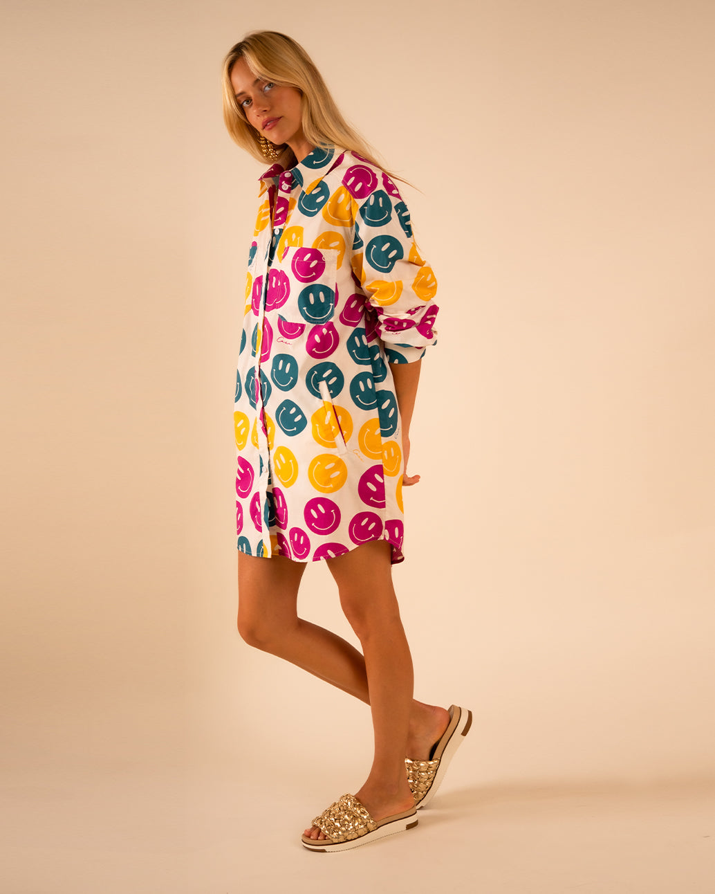 Preslie Poplin Shirt Dress All Over Smiley
