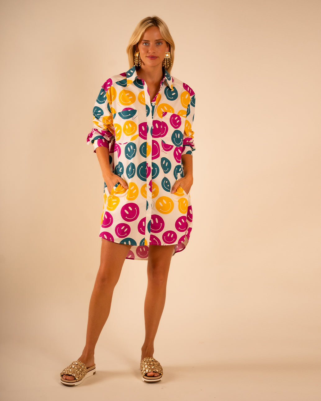 Preslie Poplin Shirt Dress All Over Smiley
