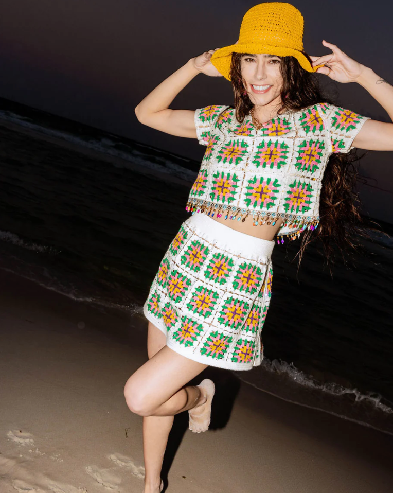 White Multi Crochet Skirt