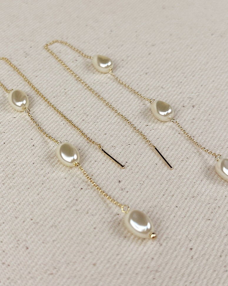 18k Gold Filled Spaced Baroque Pearls Threader Earrings