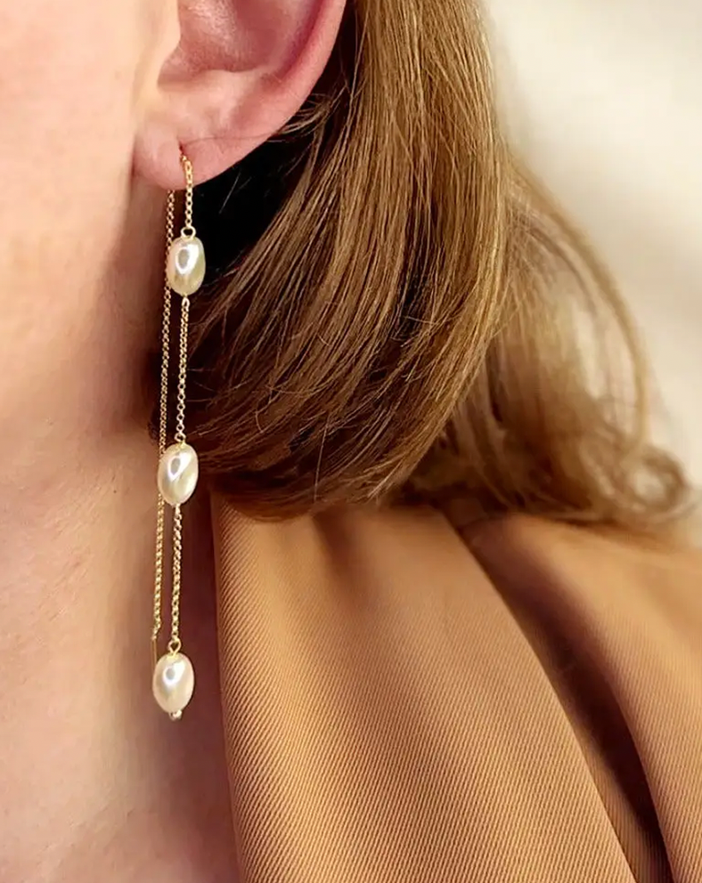 18k Gold Filled Spaced Baroque Pearls Threader Earrings