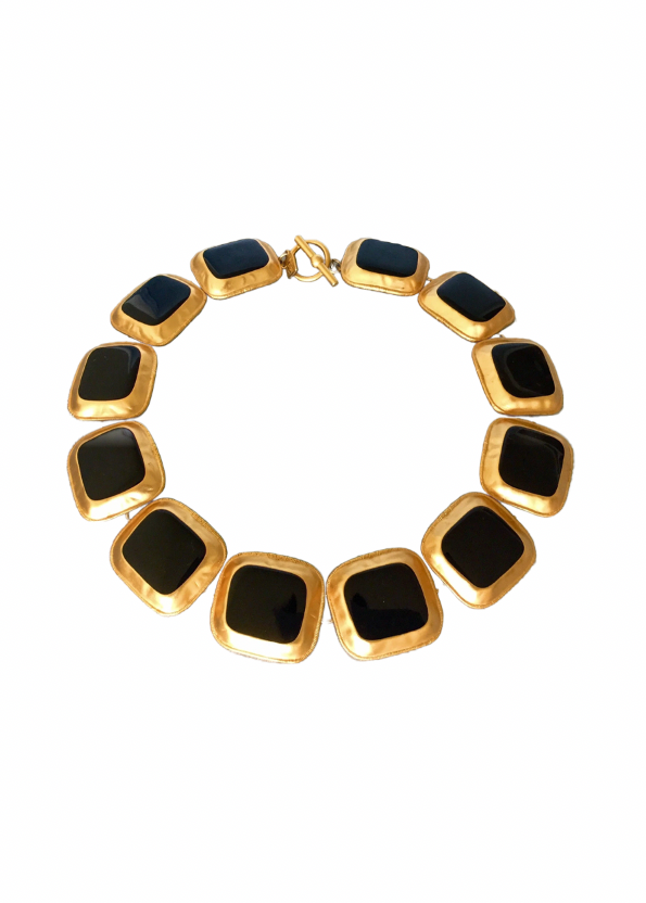 Vintage Massive Black Medallion Link Collar Necklace