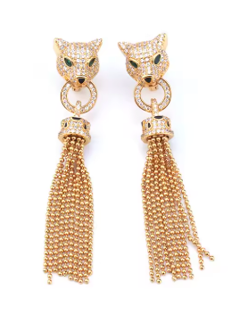 Vintage Gold Panther Tassel Earrings
