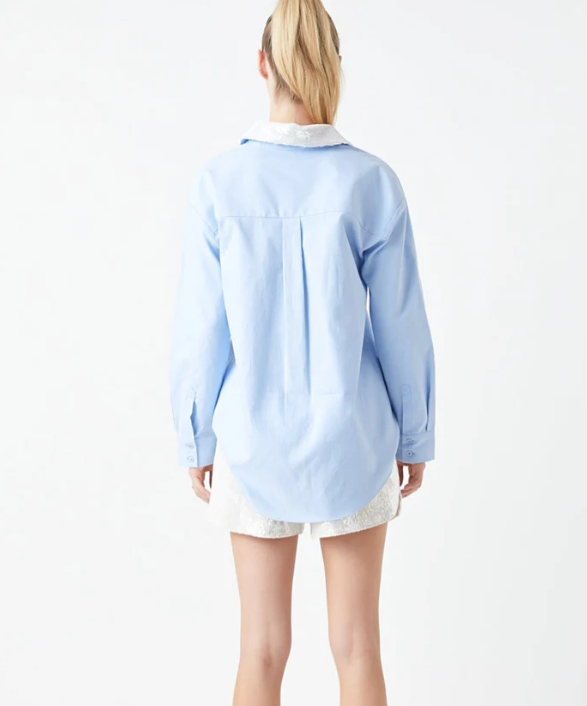 Oversized Oxford Shirt with Sequin Collar