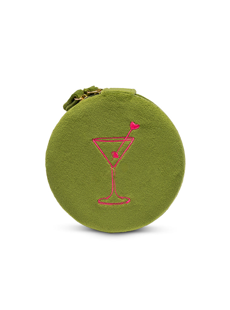 Velvet Jewelry Zip Case / Travel Organizer - Martini - Olive