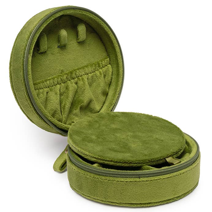 Velvet Jewelry Zip Case / Travel Organizer - Martini - Olive