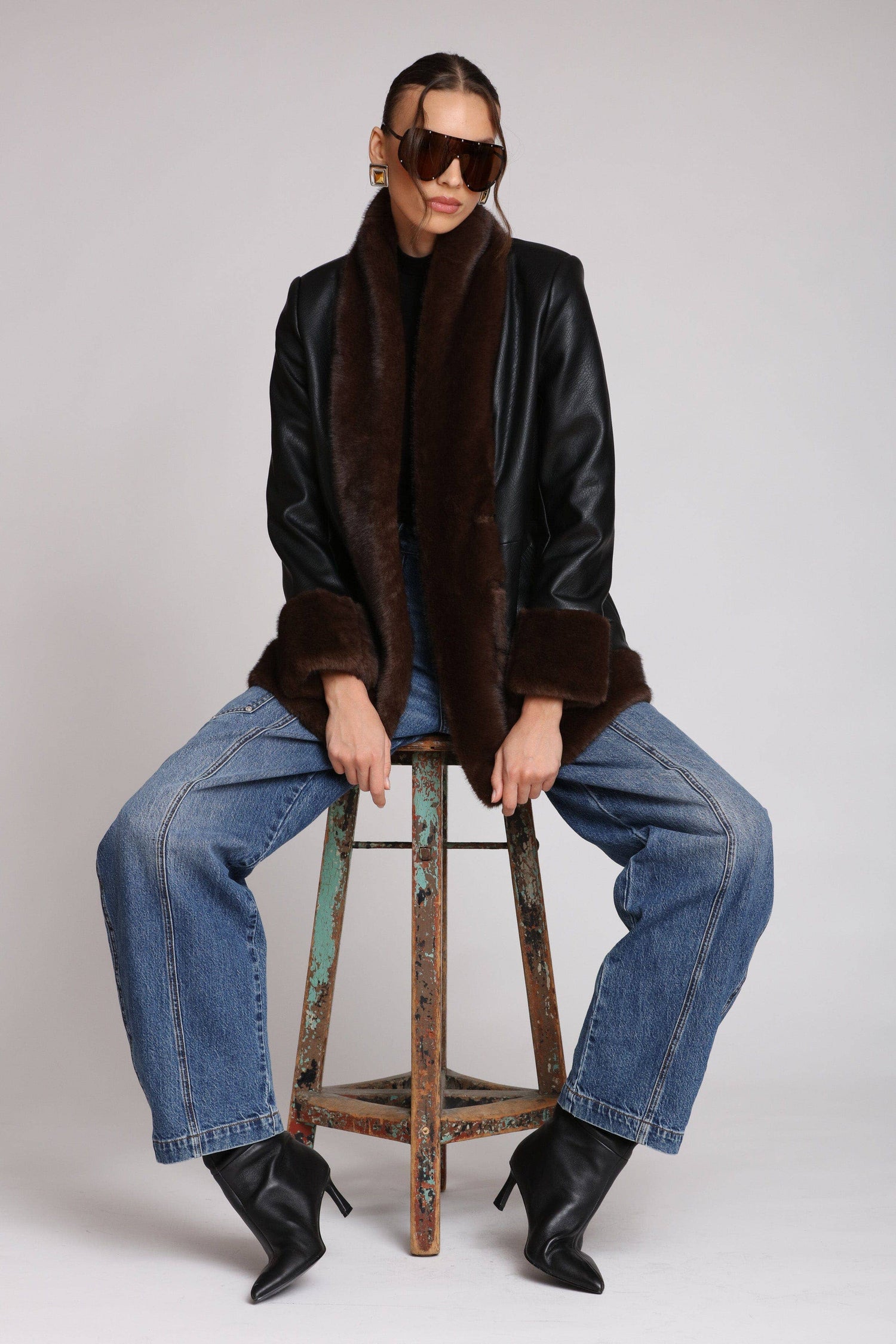 Faux Fur Trimmed Faux Leather Jacket