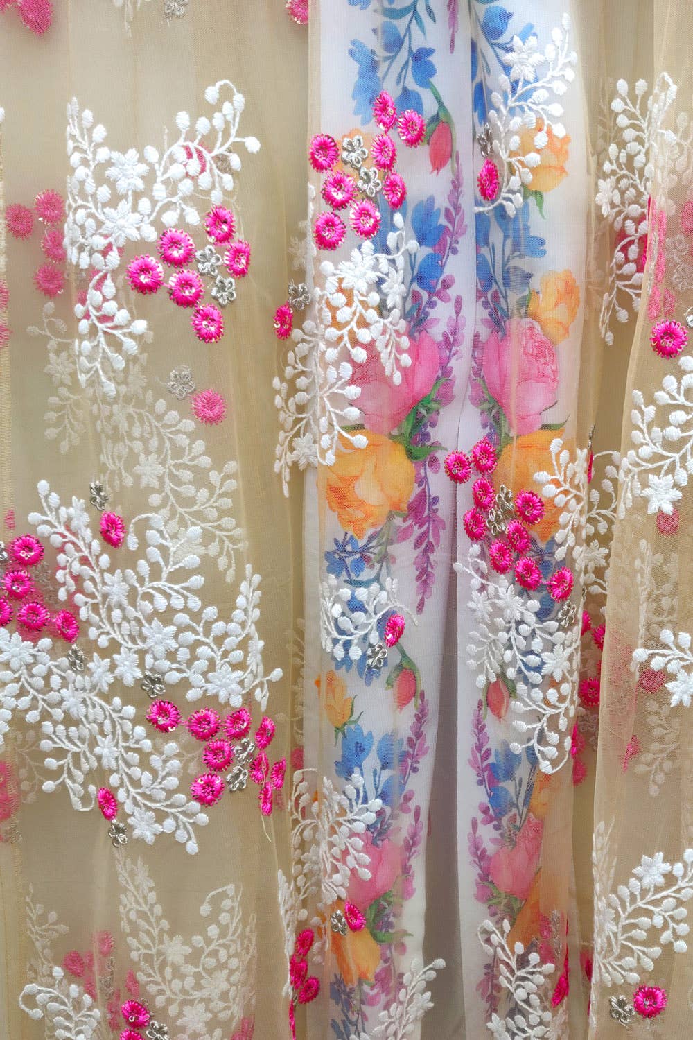 Beaded Floral Mesh Coat Robe Coverup