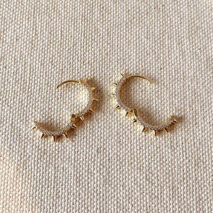 18k Gold Filled Spike Hoop Earrings with Cubic Zirconia Detail