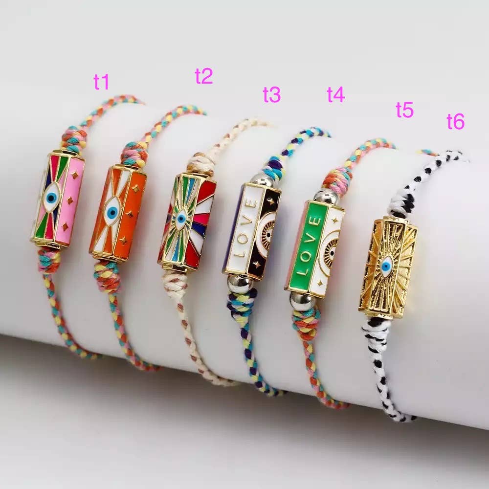 Friendship Bracelet- Enamel Steel, Cord, Slider fit