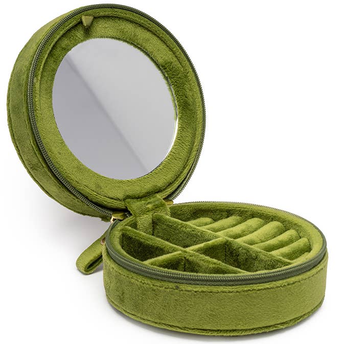 Velvet Jewelry Zip Case / Travel Organizer - Martini - Olive
