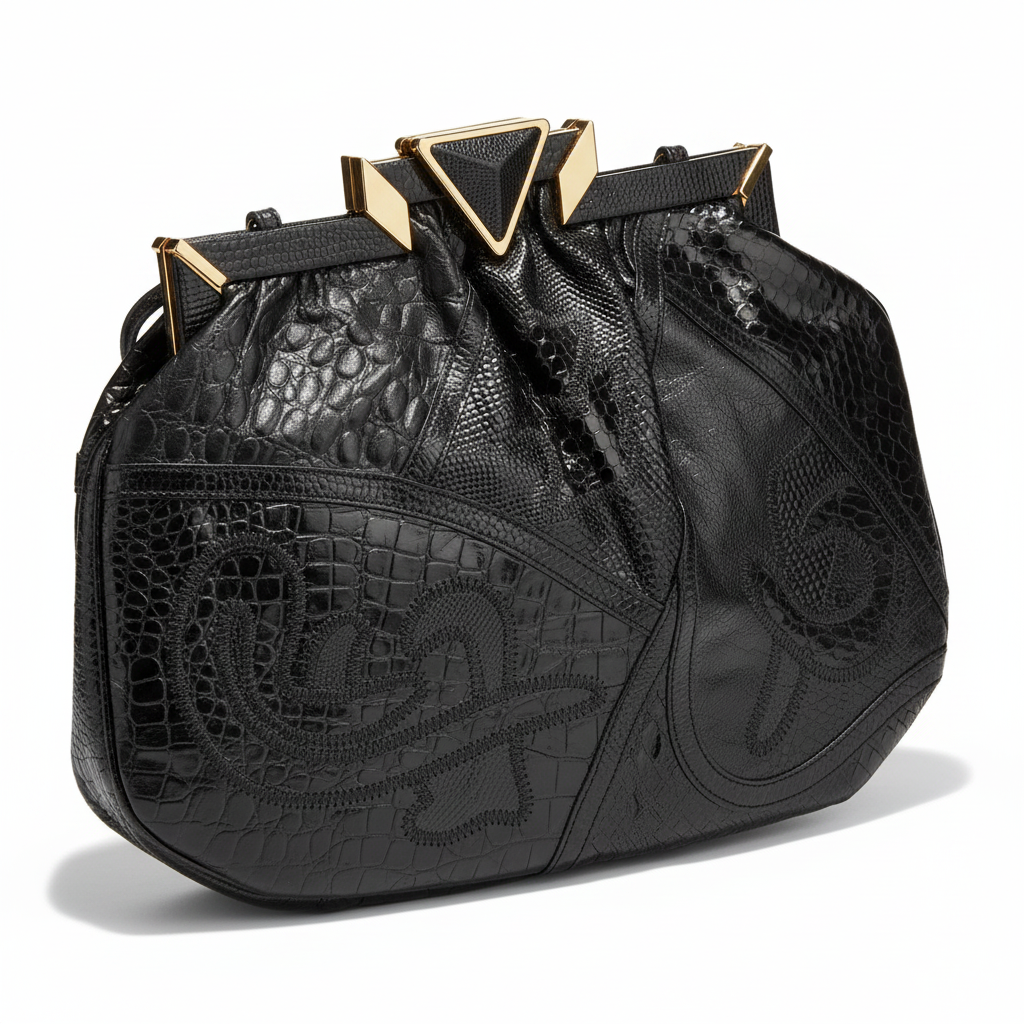 Black Exotic Leather Bag White Background