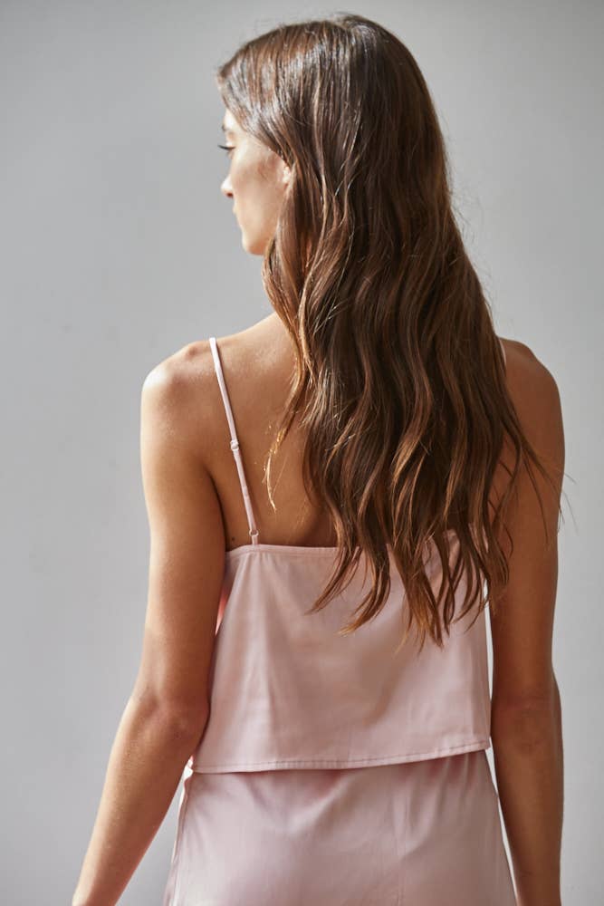 Satin Embroidered V-Neck Top