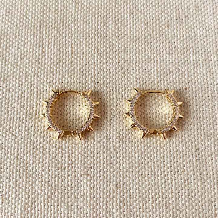 18k Gold Filled Spike Hoop Earrings with Cubic Zirconia Detail