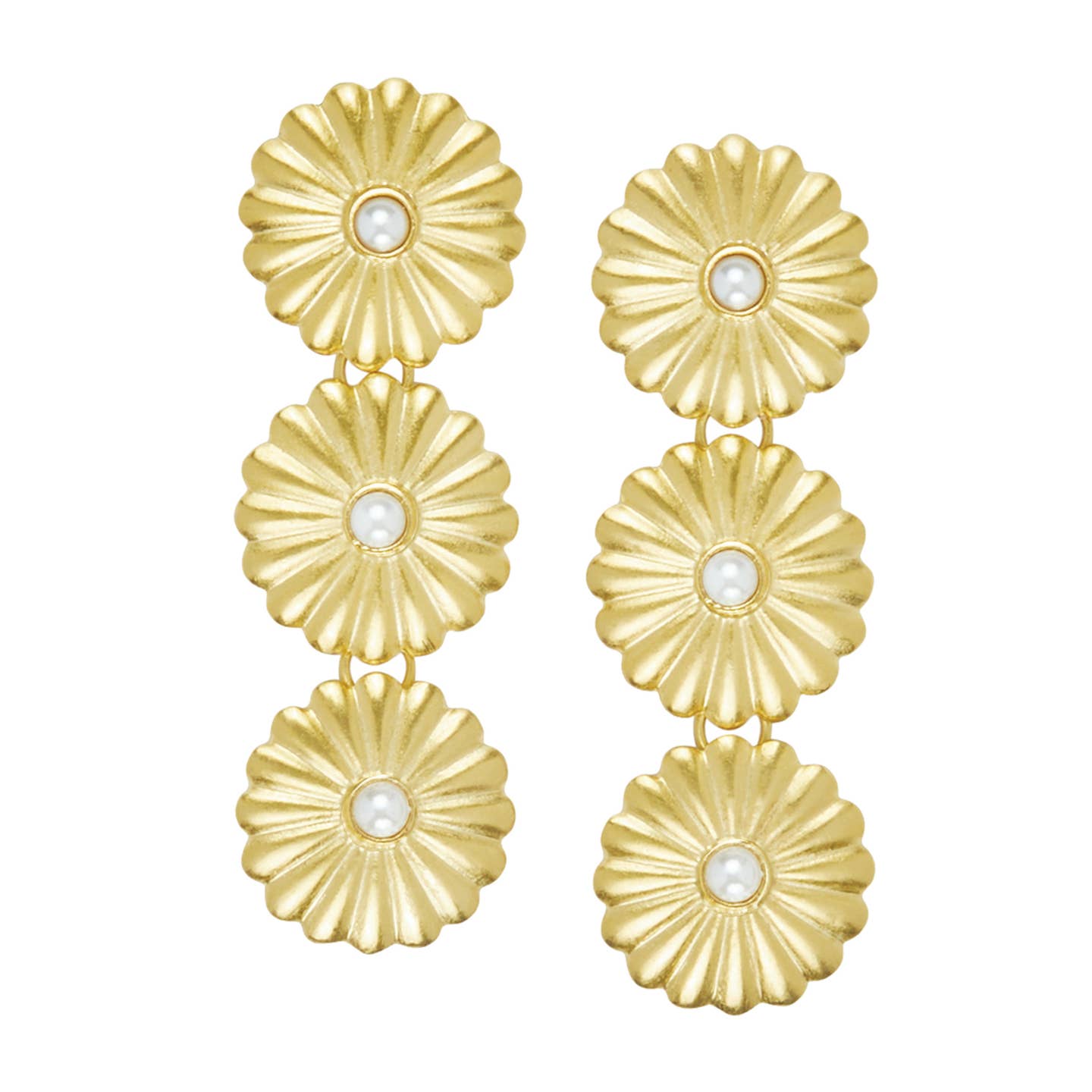 Gold Triple Concho Earrings