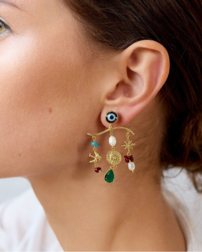 Let Your Sun Shine Eye Charm Chandelier Earring 14K