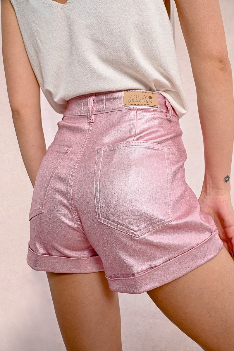 Pink COATED SHORTS