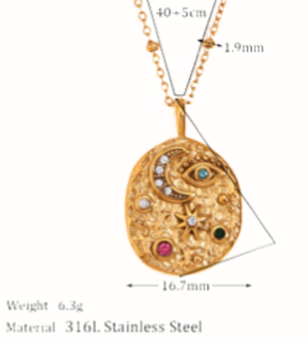 Confetti Coin- Eye- Moon and Stars- Stainless Steel 14K