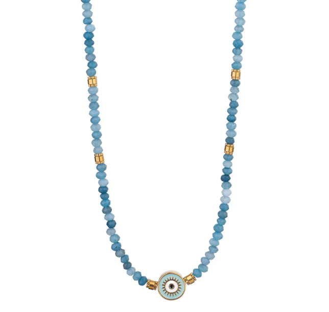 Ikos- Evil Eye enamel on hand beaded Necklace