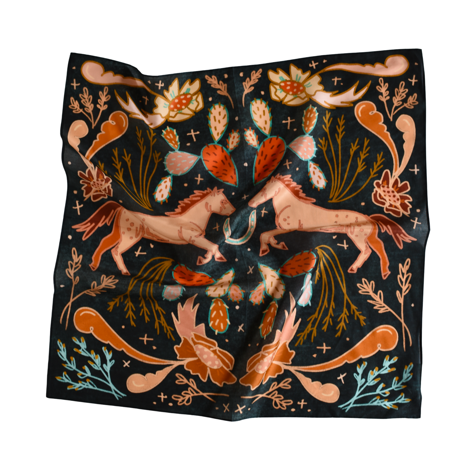 Wild Horse Prairies in Denim Cowgirl Wild Rag: Western Scarf Bandana Silk Tencel Wild Rag