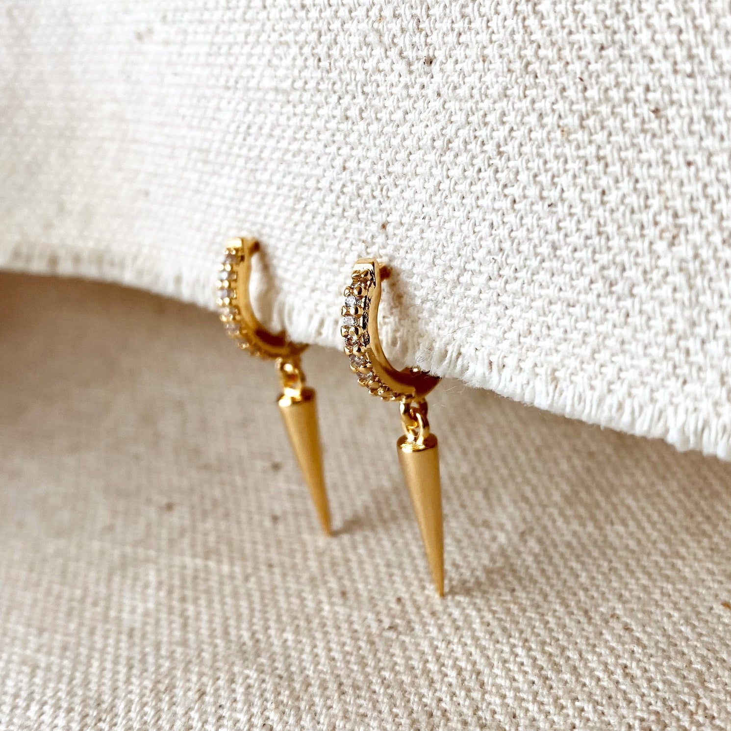 18k Gold Filled Cubic Zircon Hoop Earrings with Spike Drop