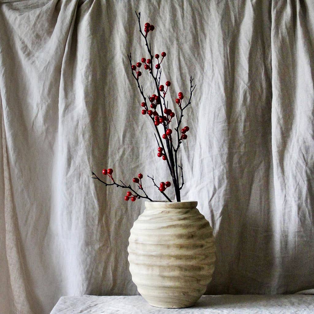 Hand Groove Wooden Vase