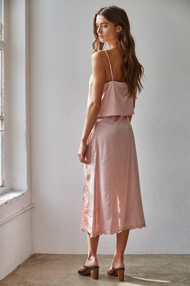 Satin Embroidered V-Neck Top